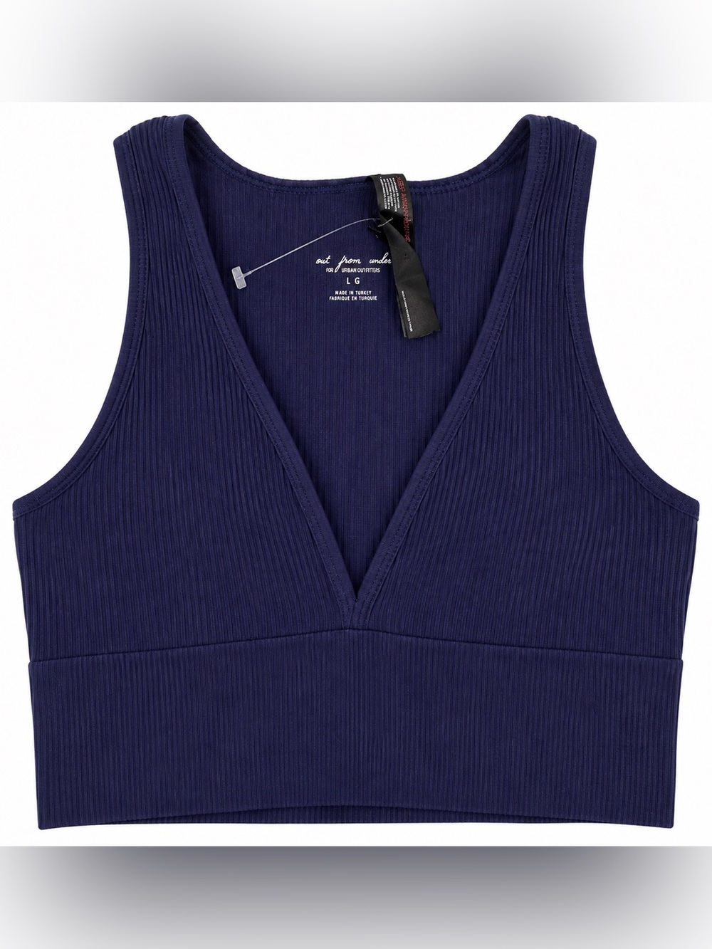 Out From Under Urban Outfitters L Navy Ribbed Deep V Crop Top Bralette NWT